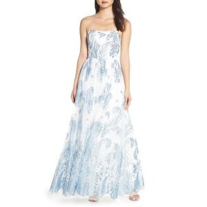 Blondie Nights Strapless Glitter Mesh Evening Dress